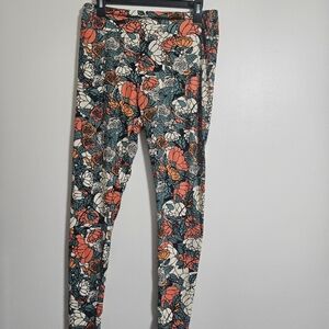 Lularoe Fall Halloween orange and green rose flowers tall & curvy leggings